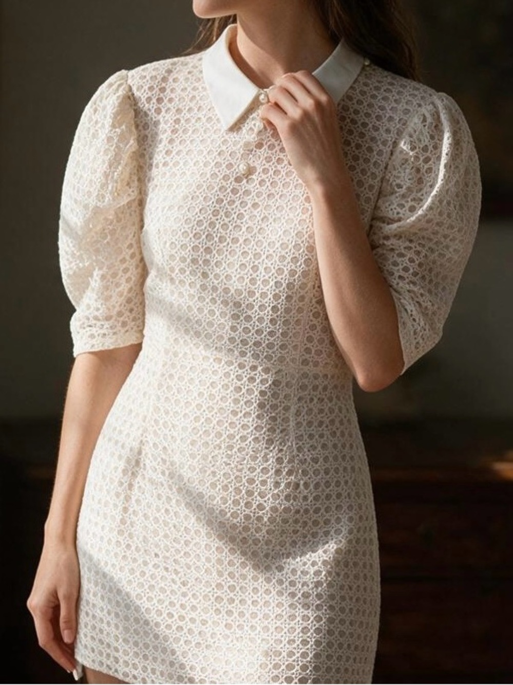 English Factory Cream Lace Mini Dress with Peter Pan Collar